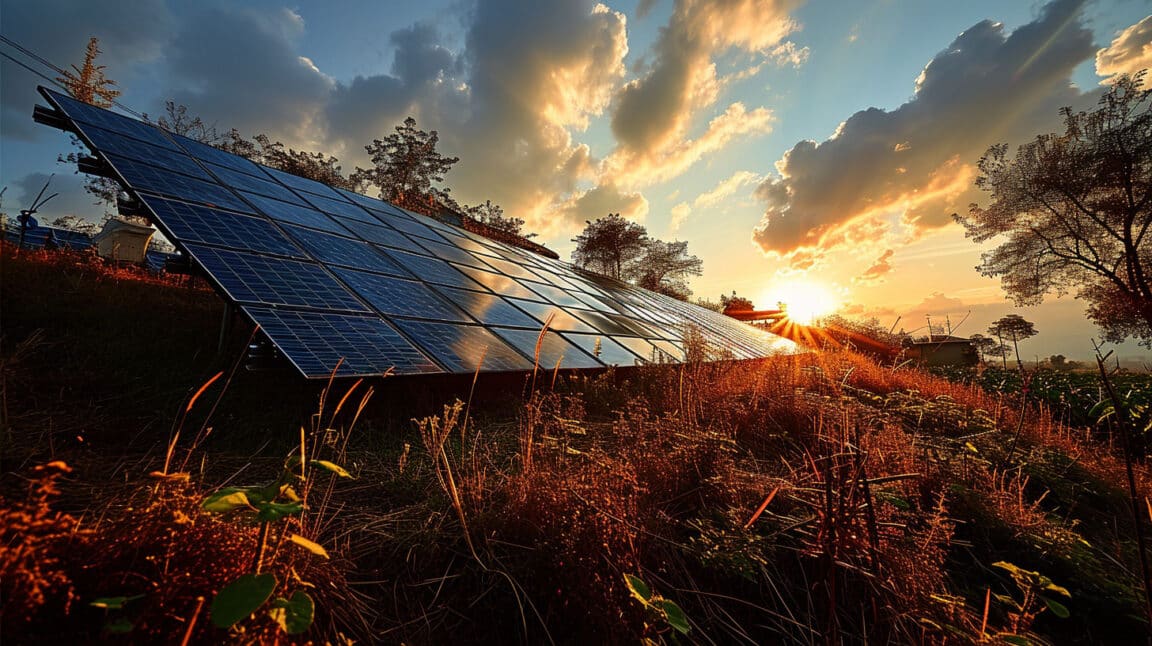 Panneaux solaires dans un jardin