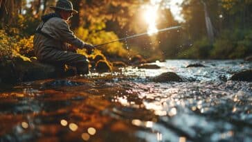 Un pêcheur et sa canne à pêche en train de pêcher